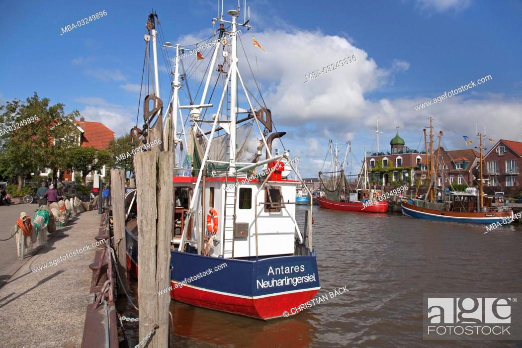 Stock Photo: Fishing trawler in the harbour of Neuharlingersiel, Lower Saxony, North Germany, Germany, Europe,.