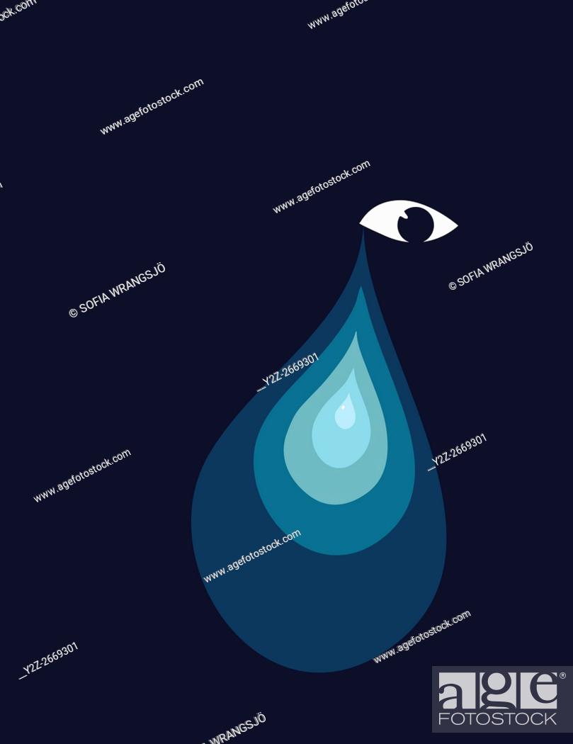 Stock Photo: An eye crying a gigantic teardrop. Symbol of grief.
