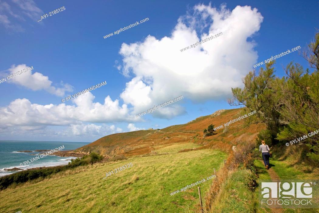 Stock Photo: France, Normandy, Cotentin, La Hague district, trekking along the the coastal path GR223 from Auderville to Goury.