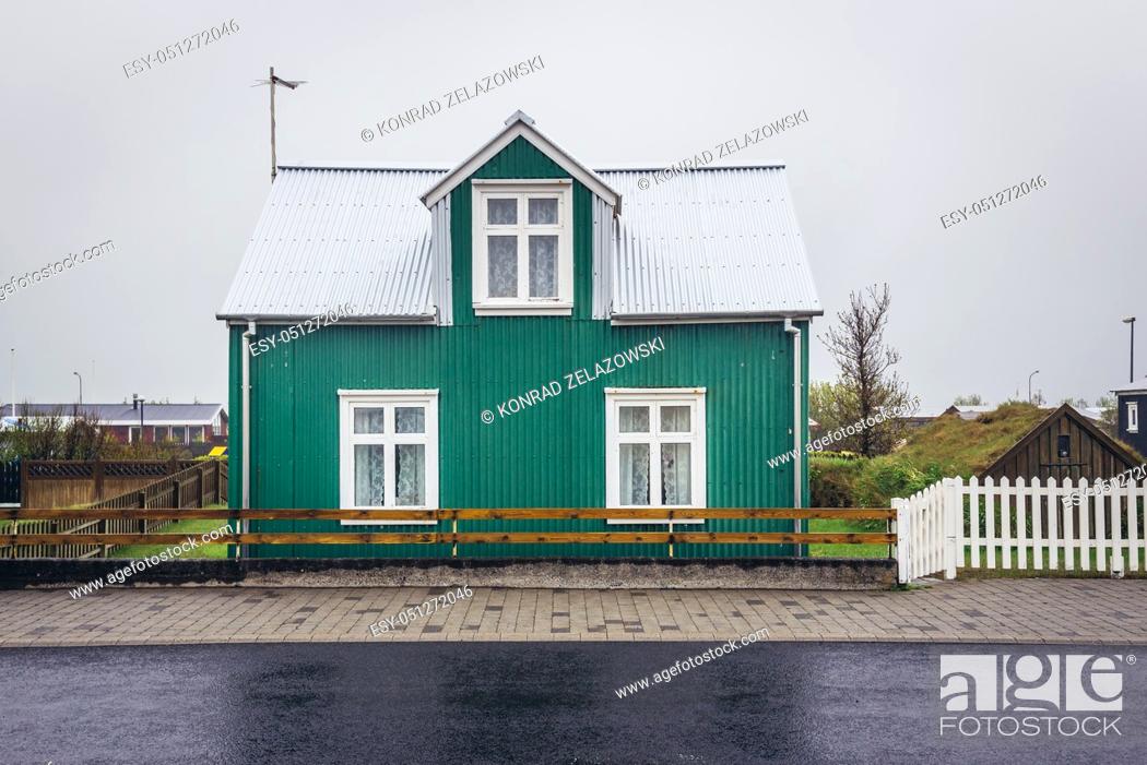 Stock Photo: House in Eyrarbakki fishing village on the south coast of Iceland.