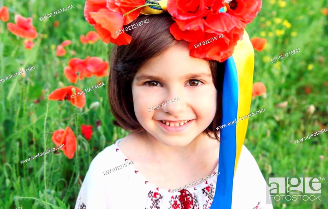 Smiling Girl in Wreath with Ukrainian Flag Yellow and Blue Ribbons, Stock  Photo, Picture And Low Budget Royalty Free Image. Pic. ESY-022218742 |  agefotostock
