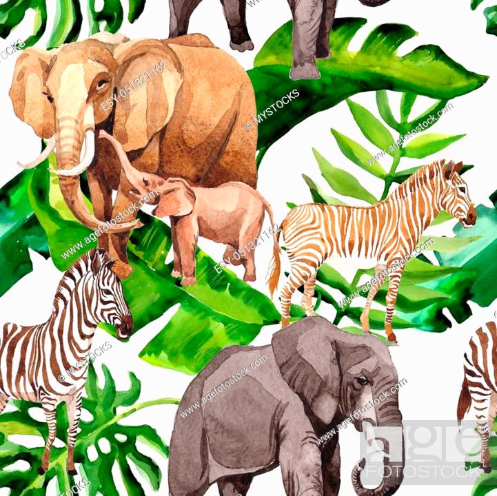 Exotic zebra and elephant wild animals pattern in a watercolor styl, Stock  Photo, Picture And Low Budget Royalty Free Image. Pic. ESY-051321162 |  agefotostock