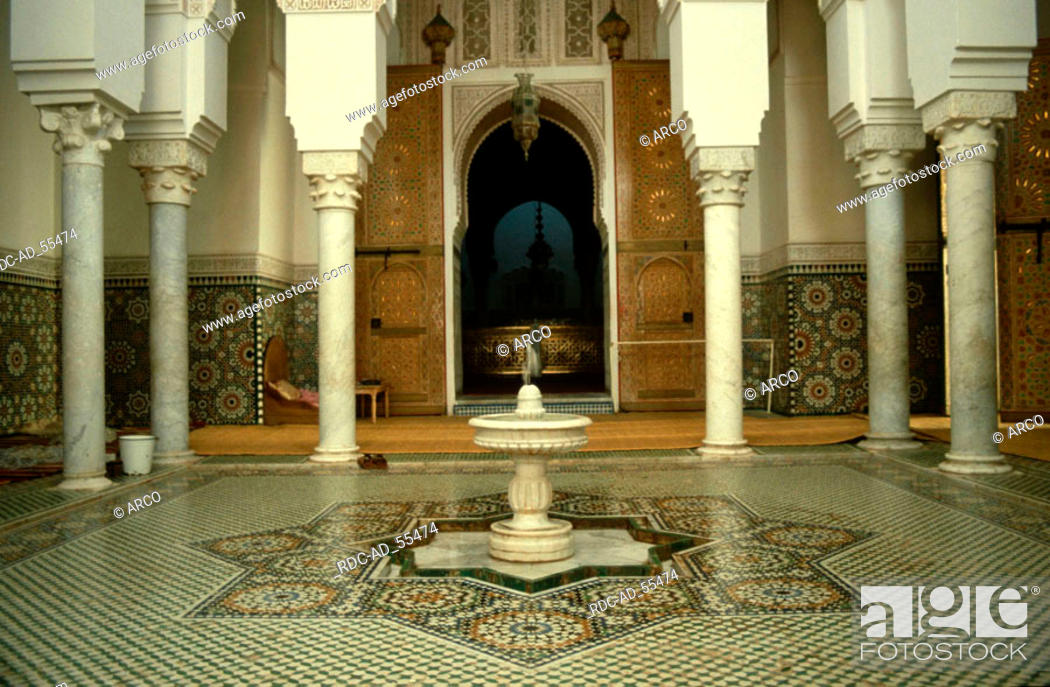 Stock Photo: Mausoleum Moulay Ismail columned hall Meknes Morocco.