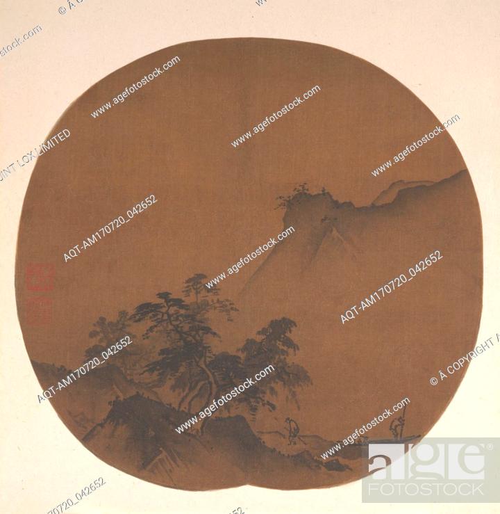 Stock Photo: å—å®‹ å‚³å¤çª æ¾¤ç•”ç–¾é¢¨åœ– åœ˜æ‰‡, Windswept Lakeshore, Southern Song dynasty (1127â€“1279), China, Fan mounted as an album leaf; ink on silk.