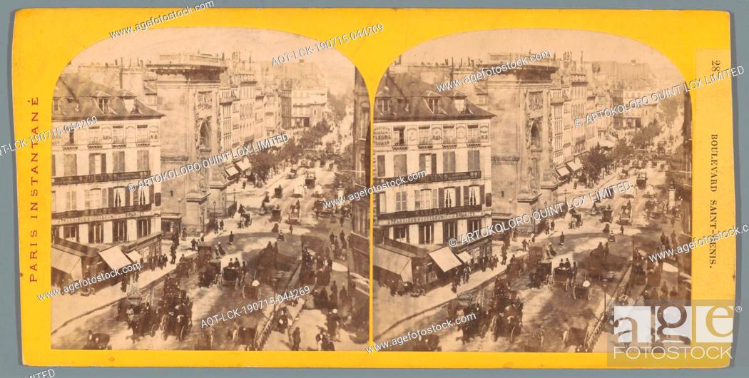 Stock Photo: View of Boulevard Saint-Denis and Porte Saint-Denis in Paris, Boulevard Saint-Denis (title on object), Paris Instantané (series title on object), street, gate.
