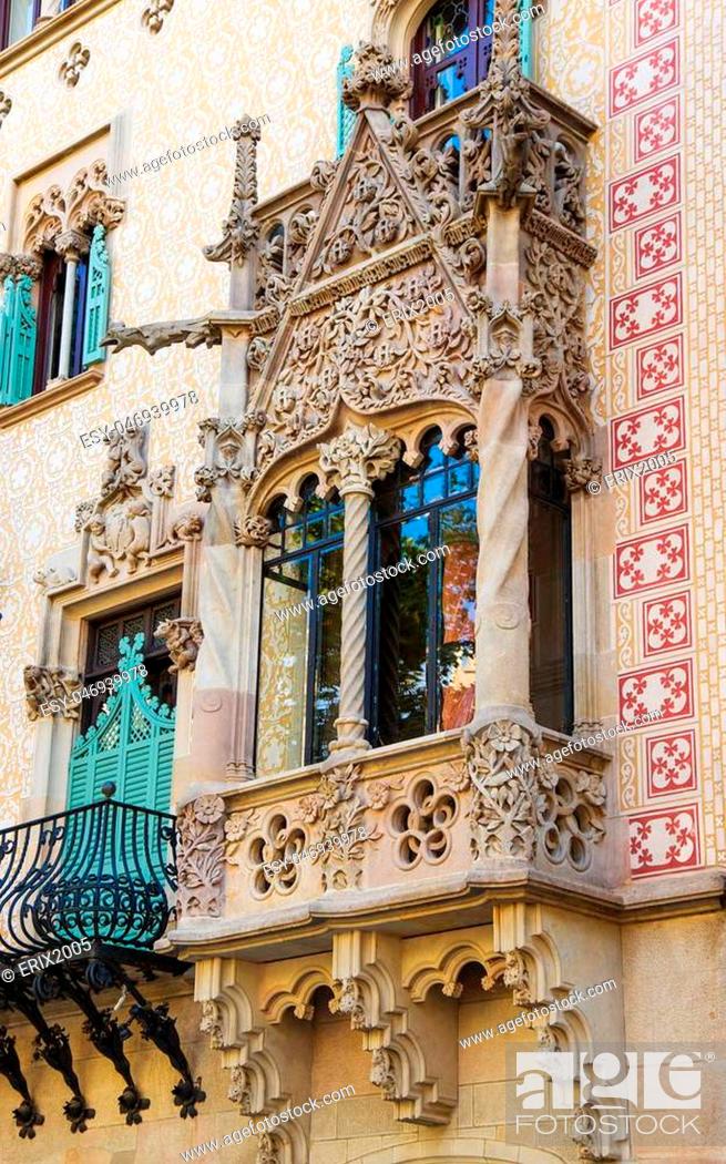 Stock Photo: Barcelona, Spain - August 14, 2011: Balcony in Casa Amatller in Modernisme style in the block of Discord in the Eixample district of Barcelona, Spain.