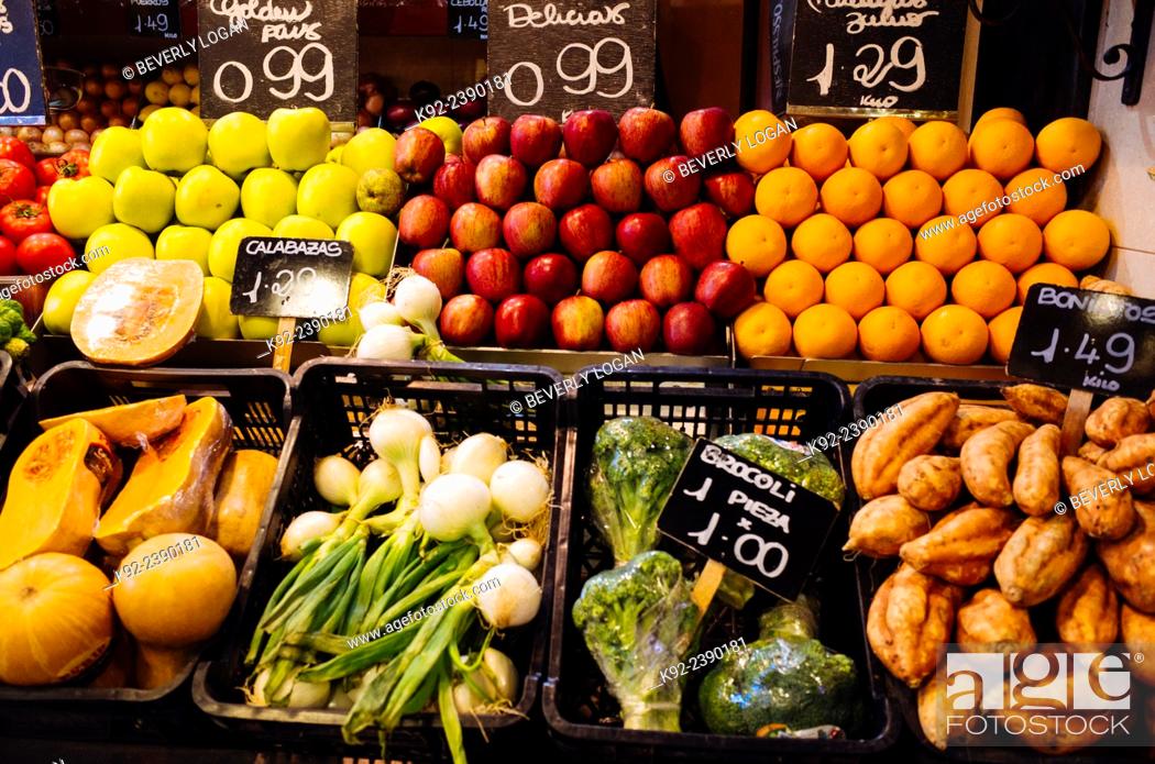 Stock Photo: Fruits and vegetables at a market.