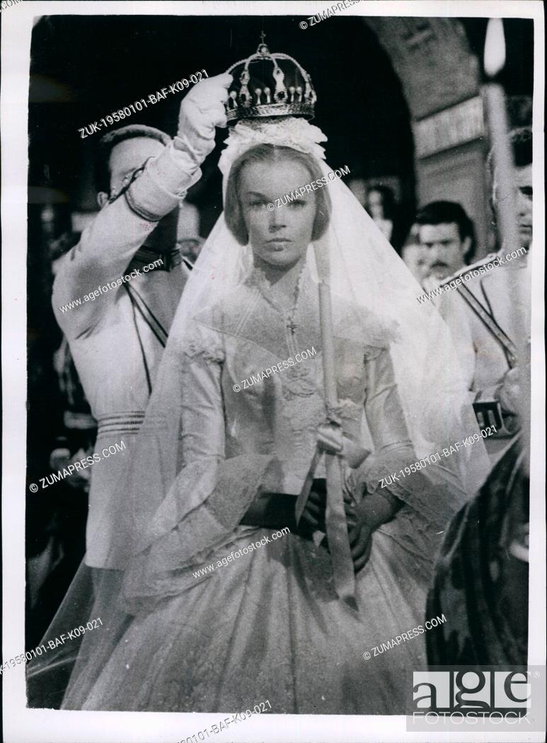 Stock Photo: Jan. 01, 1958 - Dawn Addams is married in a film: The Palazzo Pitti in Florence is the setting for this picture in which British born screen star Dawn Addams.
