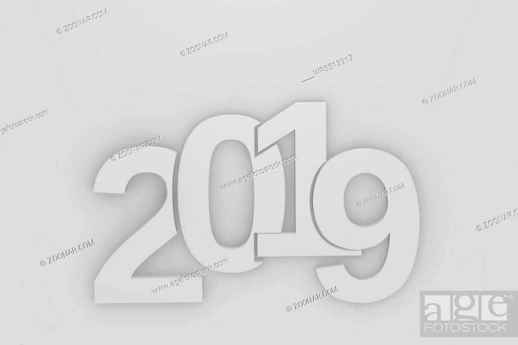 Stock Photo: Flat style number 2019 using as background, 3d rendering.