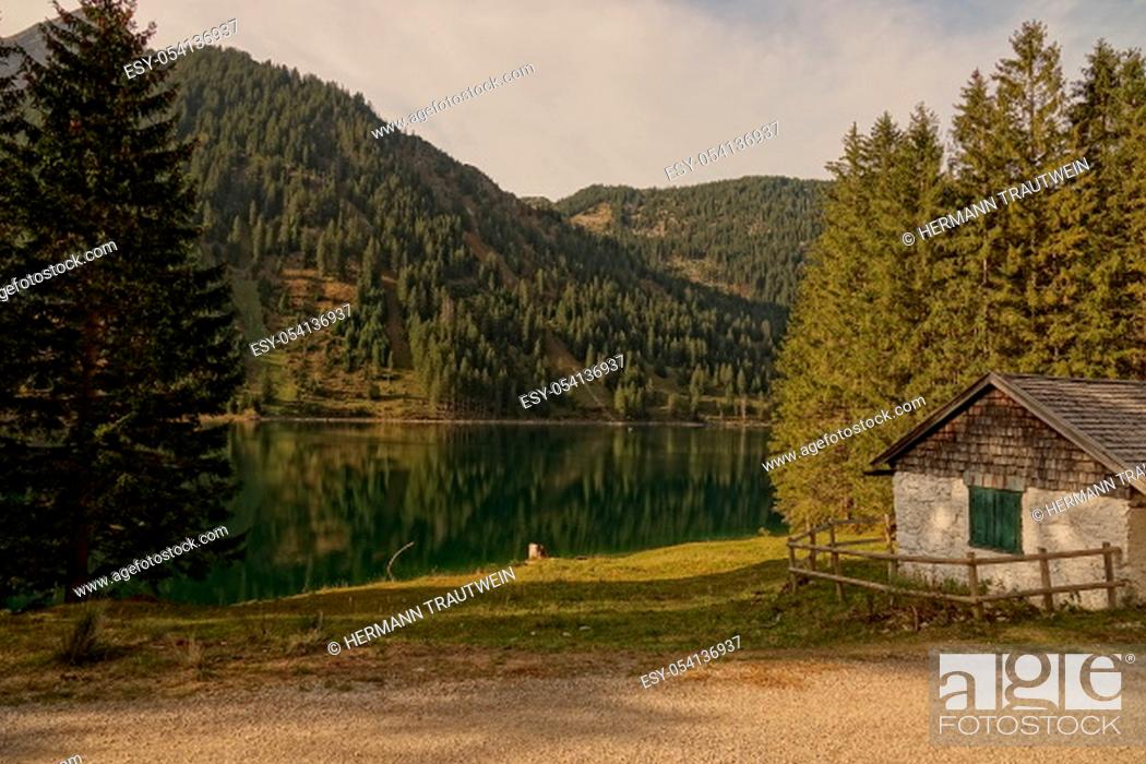 Stock Photo: On the banks of the Vilsalpsee in the Tannheimer mountains in Tyrol / Austria.