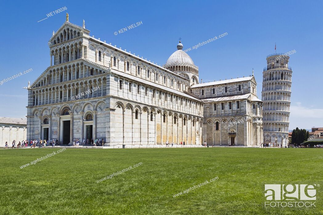 Stock Photo: Pisa, Pisa Province, Tuscany, Italy. Campo dei Miracoli, or Field of Miracles. Also known as the Piazza del Duomo. The cathedral, or Duomo.