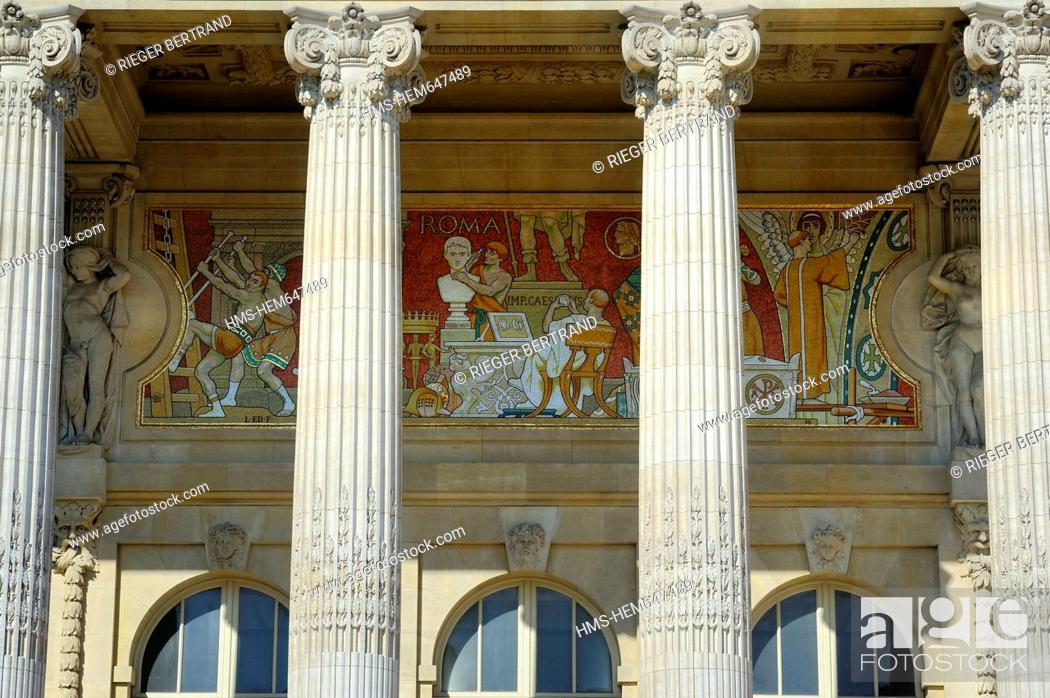 Stock Photo: France, Paris, Grand Palais, detail of inside friezes of the peristyle of the main facade designed by Henri Deglane.