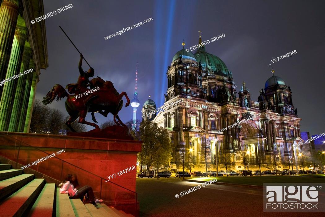 Stock Photo: Night sites of the Cathedral of Berlín Berliner Dom during the festival of lights of Berlin  Berlin, Germany, Europe.