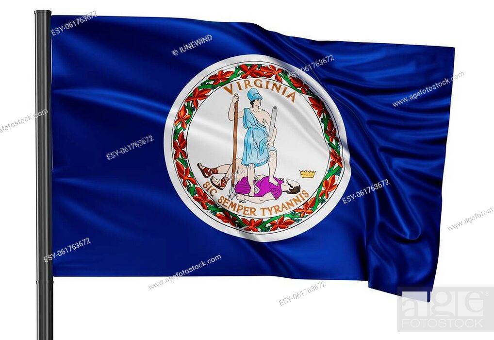 Stock Photo: Virginia US state flag waving in the wind isolated on white background.