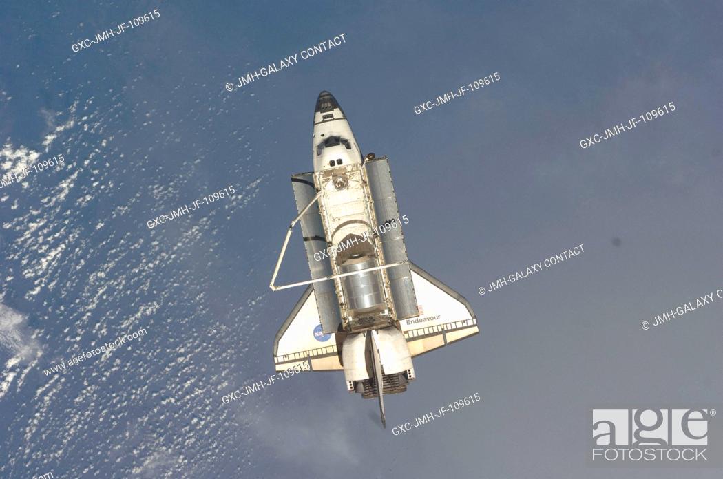 Stock Photo: Space Shuttle Endeavour is featured in this image photographed by an Expedition 18 crewmember after the shuttle undocked from the International Space Station.