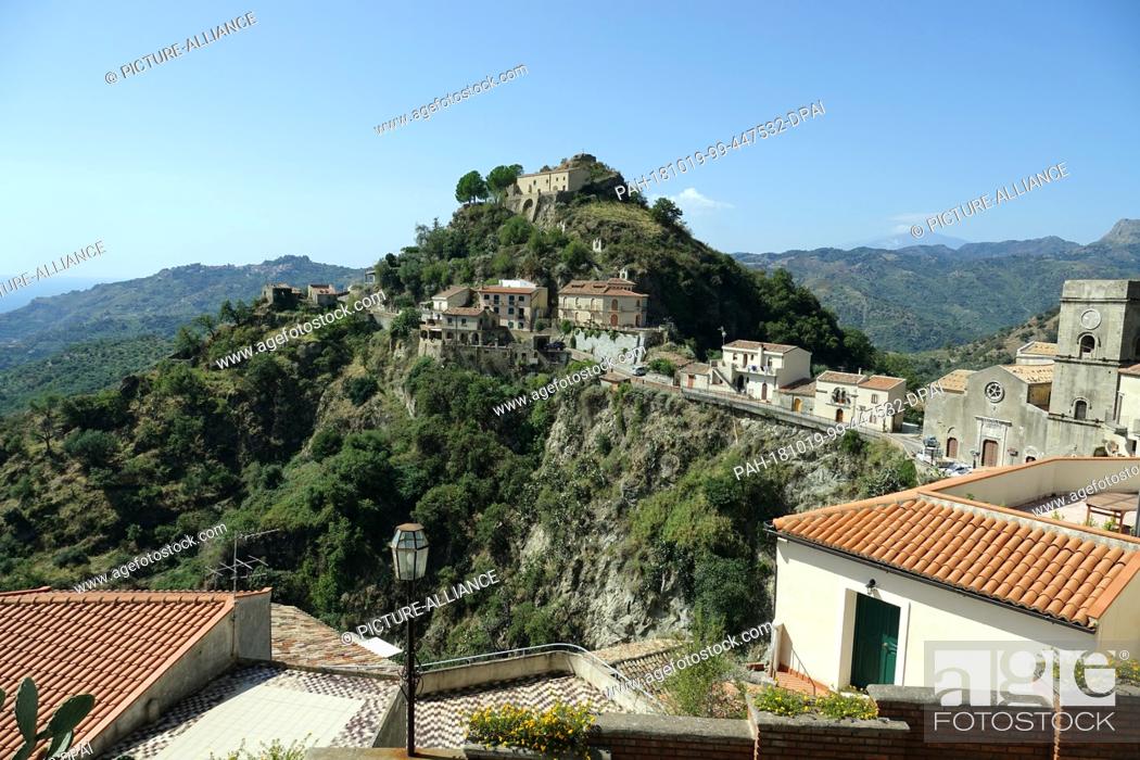 Stock Photo: 05 September 2018, Italy, Savoca: 05 September 2018, Italy, Savoca: View to the Sicilian village Savoca. The village has been known since 1415.