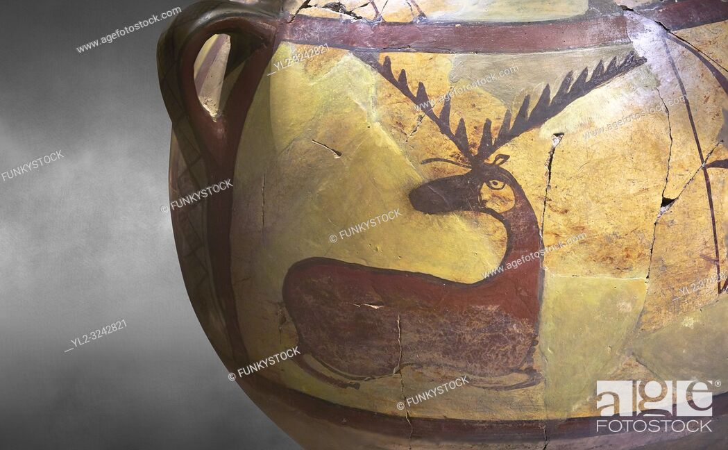 Stock Photo: Close up of a Phrygian terra cotta large jug with handles, decorated with animals, from Gordion. Phrygian Collection, 6th century BC - Museum of Anatolian.