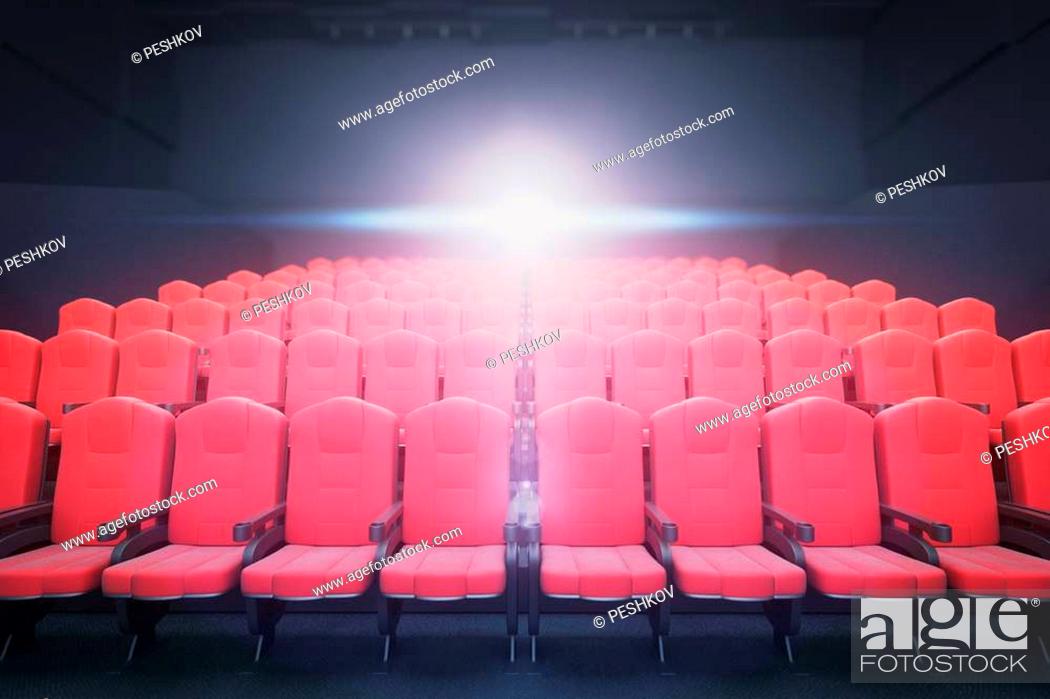 Front view of red cinema seats on dark background with projector, Stock  Photo, Picture And Low Budget Royalty Free Image. Pic. ESY-043530309 |  agefotostock