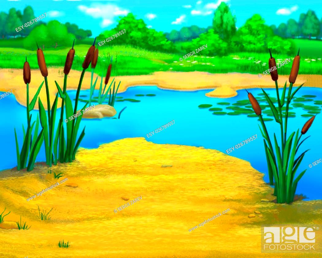 Digital Painting, Illustration of Reeds by the river in a summer day, Stock  Photo, Picture And Low Budget Royalty Free Image. Pic. ESY-026789557 |  agefotostock