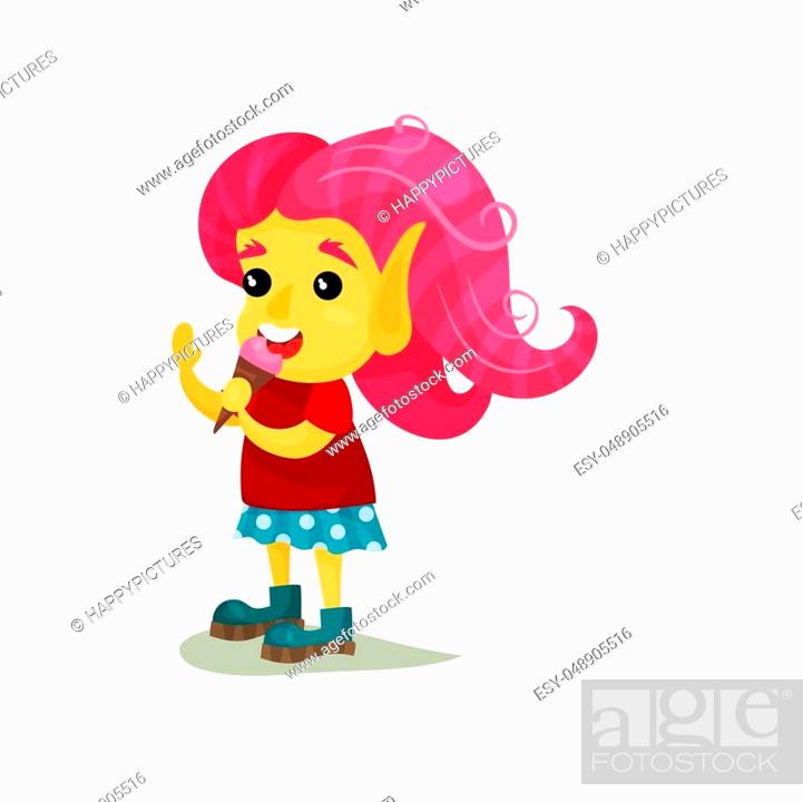 Lovely smiling girl troll with pink hair, funny fairy tale character vector  Illustrations isolated..., Stock Vector, Vector And Low Budget Royalty Free  Image. Pic. ESY-048905516 | agefotostock