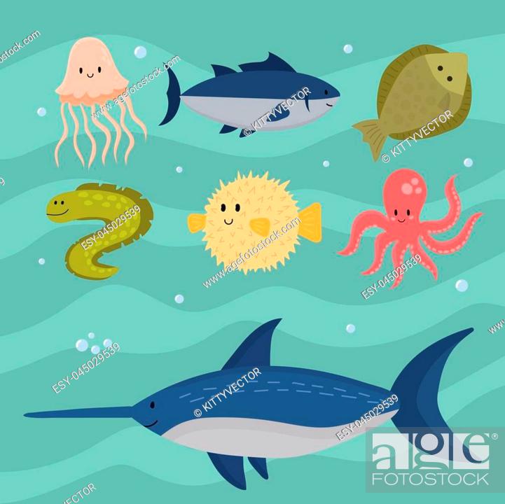Sea animals vector creatures characters cartoon ocean wildlife marine  underwater aquarium life water..., Stock Vector, Vector And Low Budget  Royalty Free Image. Pic. ESY-045029539 | agefotostock