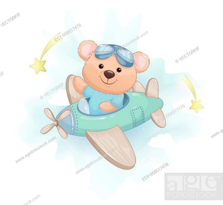 Cute little bear flying on plane. Adorable bear cartoon character, Stock  Vector, Vector And Low Budget Royalty Free Image. Pic. ESY-058517478 |  agefotostock
