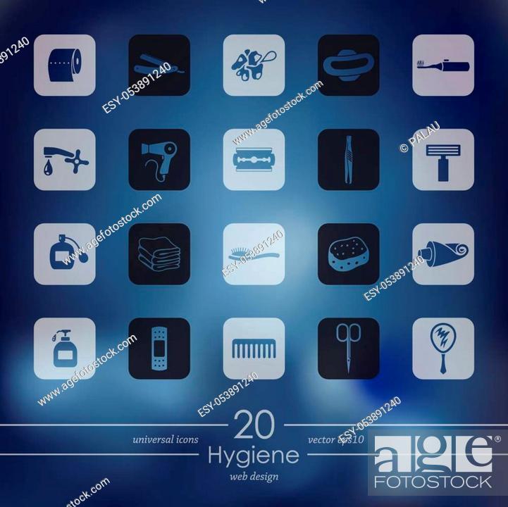 Stock Vector: hygiene modern icons for mobile interface on blurred background.