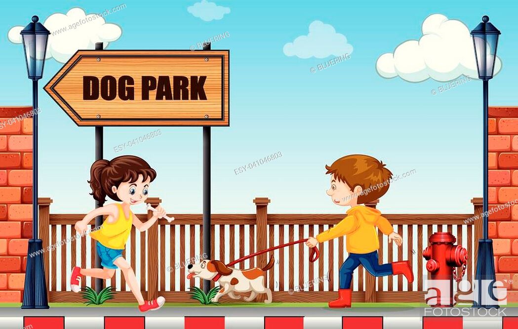 A man walking dog to dog park illustration, Stock Vector, Vector And Low  Budget Royalty Free Image. Pic. ESY-041046803 | agefotostock