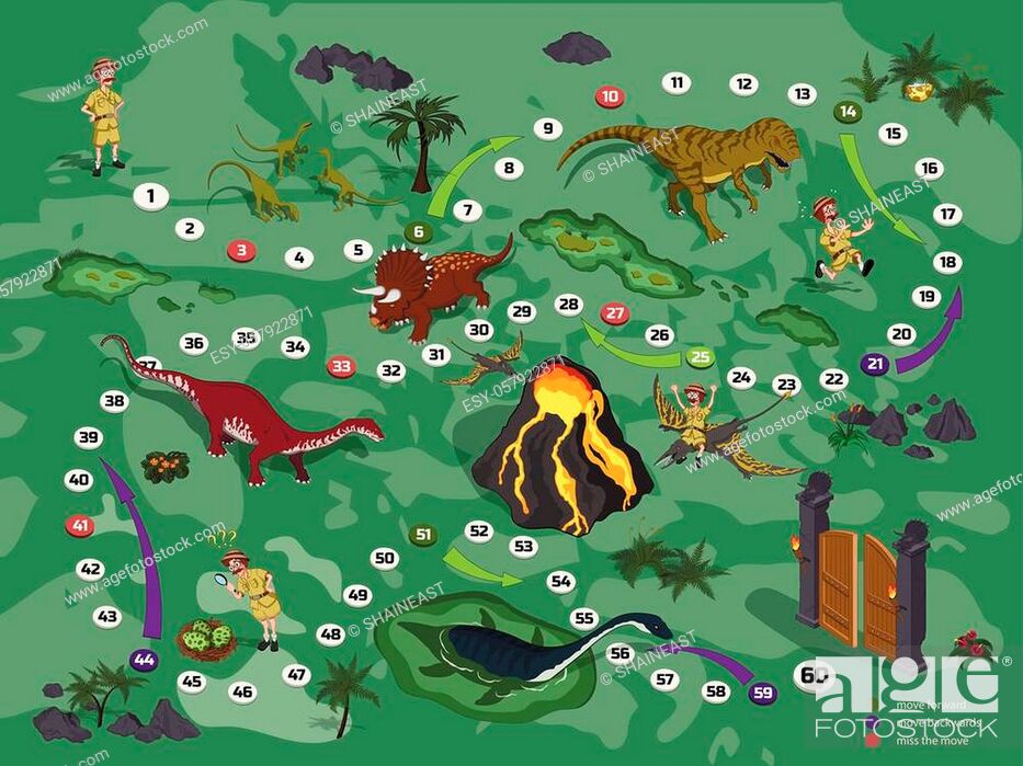 Dinosaurs board game for children in cartoon style. Landscape with a path  image, Stock Vector, Vector And Low Budget Royalty Free Image. Pic.  ESY-057922871 | agefotostock