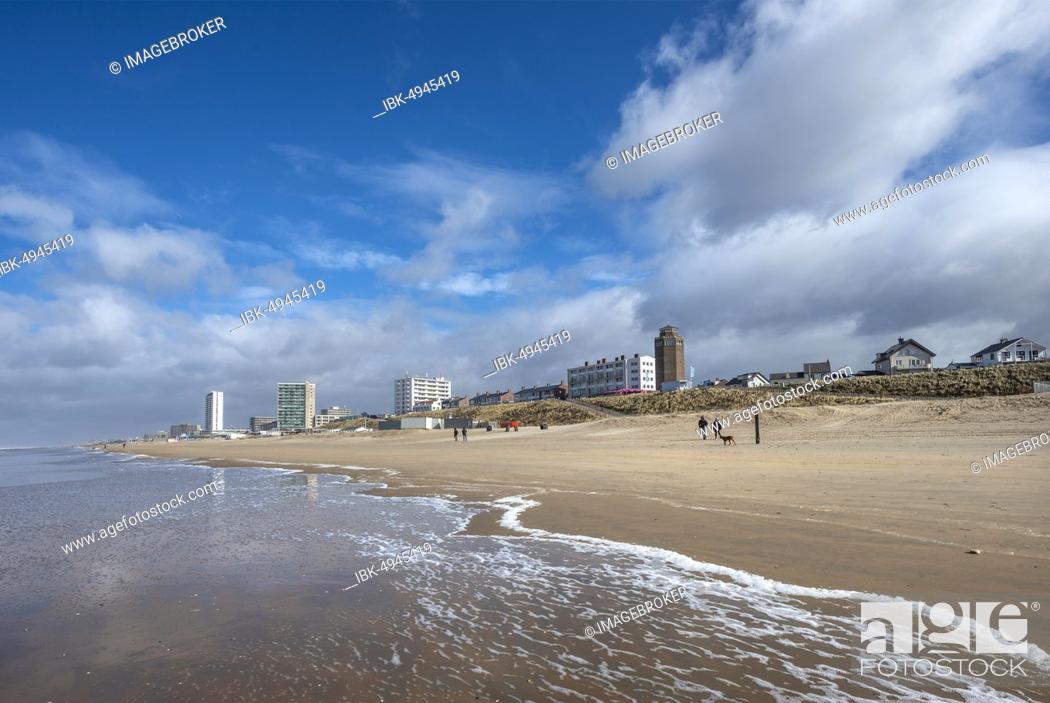 Stock Photo: North Sea beach, view of water tower, seaside resort and holiday resort, Zandvoort aan Zee, North Holland, Holland, Netherlands.