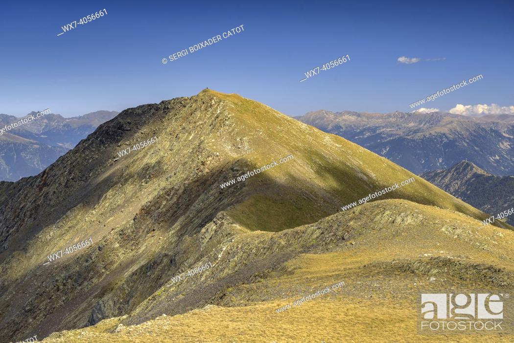 Stock Photo: Torre de Cabús peak seen from the summit of the Bassiets peak, in the Alt Pirineu Natural Park (Pallars SobirÃ , Catalonia, Spain, Pyrenees).