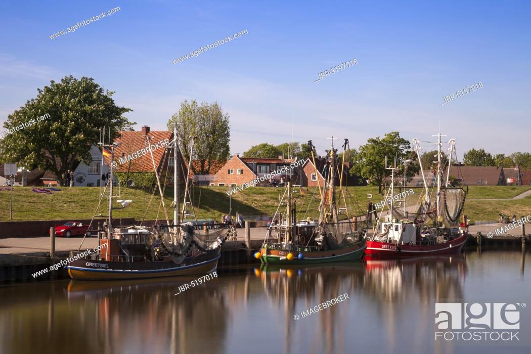 Stock Photo: Crab cutter in the harbour, Greetsiel, Leybucht, Krummhörn, East Frisia, Lower Saxony, Germany, Europe.
