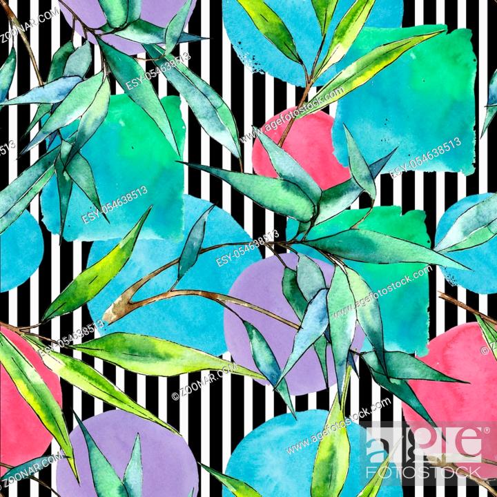 Stock Photo: Bamboo leaves in a watercolor style. Seamless background pattern. Fabric wallpaper print texture. Aquarelle leaf for background, texture, wrapper pattern.