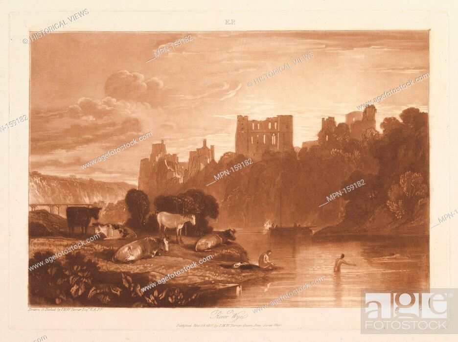 Stock Photo: River Wye (Liber Studiorum, part X, plate 48). Artist: Designed and etched by Joseph Mallord William Turner (British, London 1775-1851 London); Engraver:.