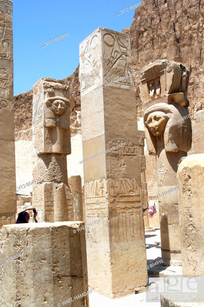 Stock Photo: Goddess hathor, Temple of Queen Hatshepsut Deir el-Bahri, luxor Thebes, Egypt.