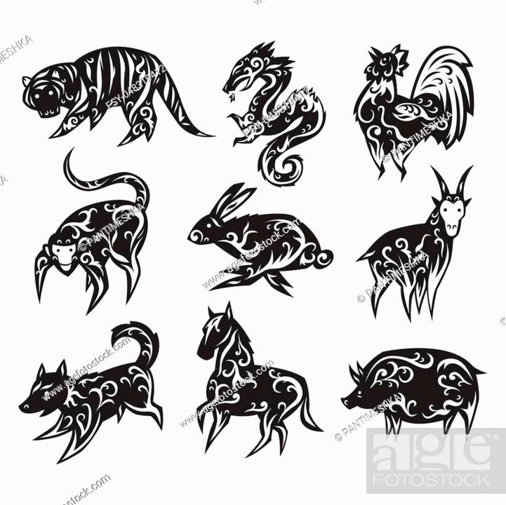 Chinese zodiac eastern calendar black symbols vector illustrations, Stock  Vector, Vector And Low Budget Royalty Free Image. Pic. ESY-048319412 |  agefotostock