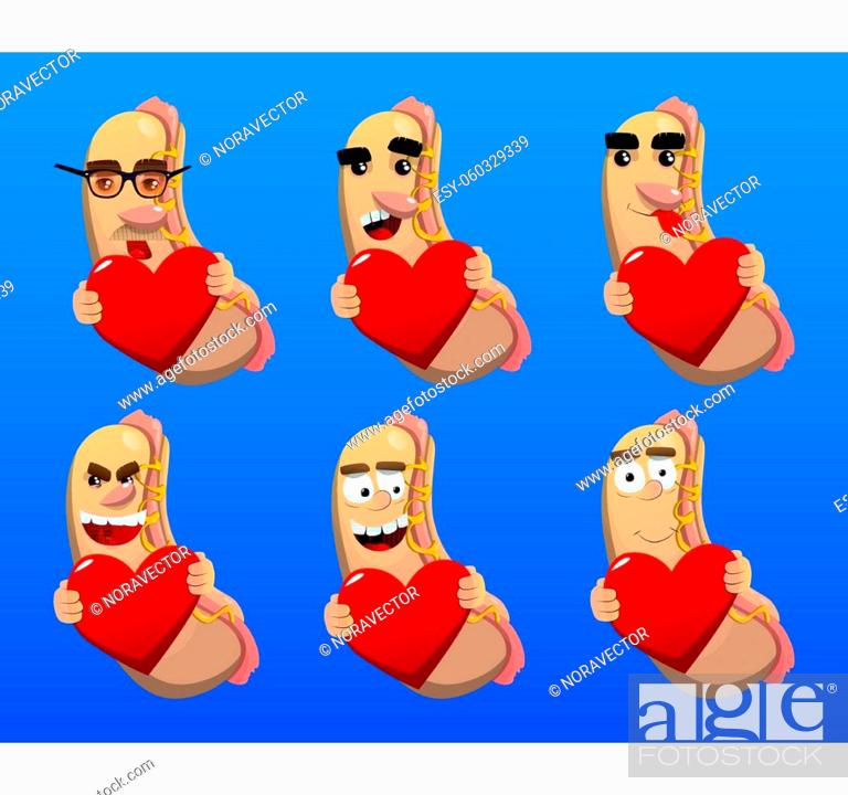 Hot Dog hugging big red heart. American fast food as a cartoon character  with face, Stock Vector, Vector And Low Budget Royalty Free Image. Pic.  ESY-060329339 | agefotostock