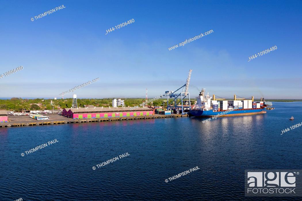 Stock Photo: Container ship, Port of Corinto, Nicaragua.