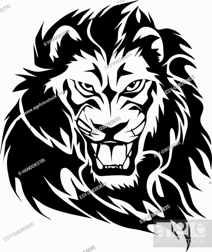 Stock Photo: graphic design of animals, a lion head with using tribal style, can be used for a tattoo.