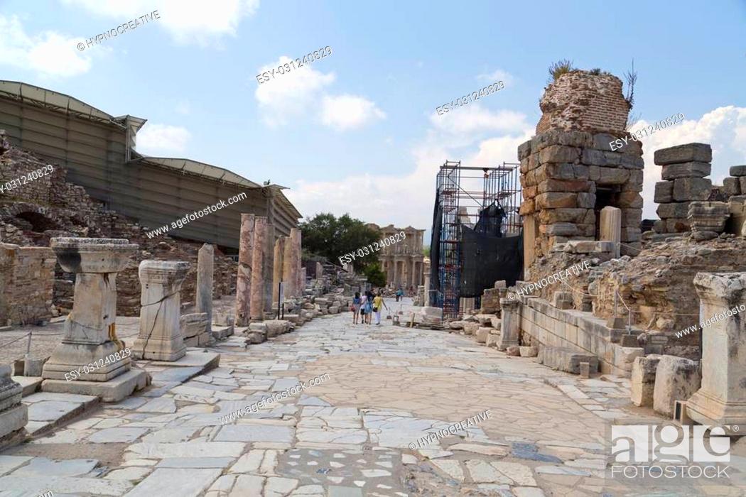 Stock Photo: The ancient Greek-Roman city of Ephesus or Efes located near Selcuk town of Izmir Turkey.