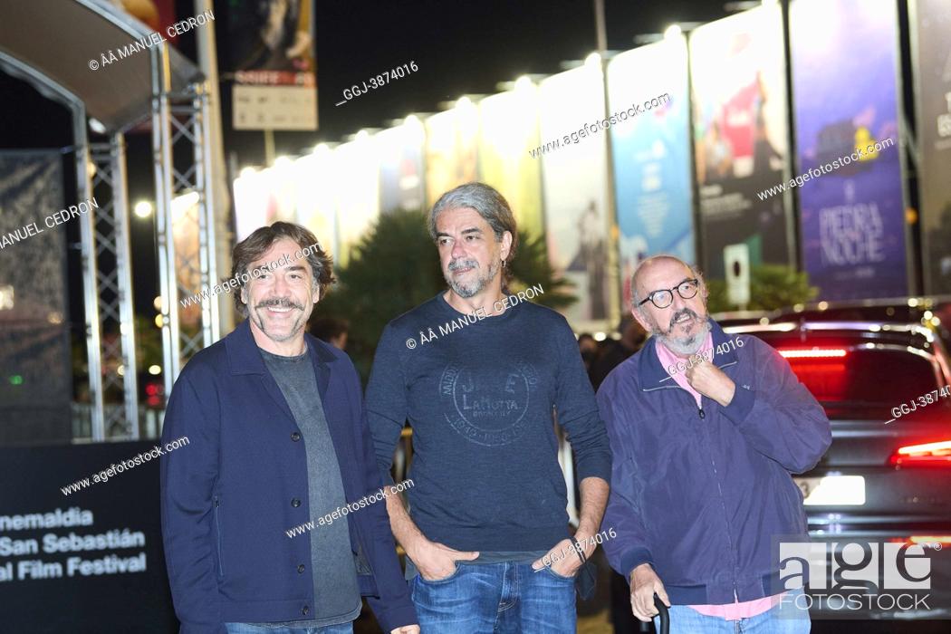 Stock Photo: Javier Bardem, Fernando Leon de Aranoa, Jaume Roures arrives at Maria Cristina Hotel during 69th San Sebastian International Film Festival on September 20.