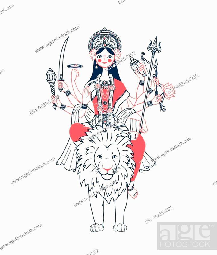 Icon of Goddess Durga with many hands riding on a lion (navratri), Stock  Vector, Vector And Low Budget Royalty Free Image. Pic. ESY-053854252 |  agefotostock