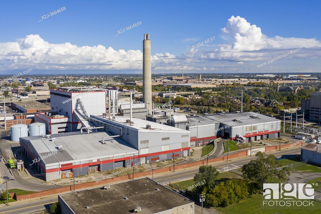 Stock Photo: Detroit, Michigan - The trash to energy incinerator, which burned Detroit's garbage to generate electricity from 1986 until it was closed in 2019 because of.