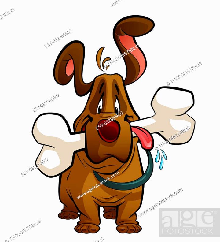 A brown cartoon dog, standing and having in its mouth a huge bone while  drooling, Stock Photo, Picture And Low Budget Royalty Free Image. Pic.  ESY-032365807 | agefotostock