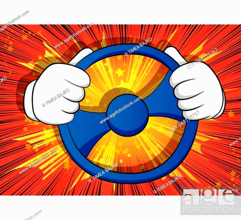 Vector cartoon hands driving, holding a steering wheel. Illustrated hand  gesture on comic book..., Stock Vector, Vector And Low Budget Royalty Free  Image. Pic. ESY-048175767 | agefotostock