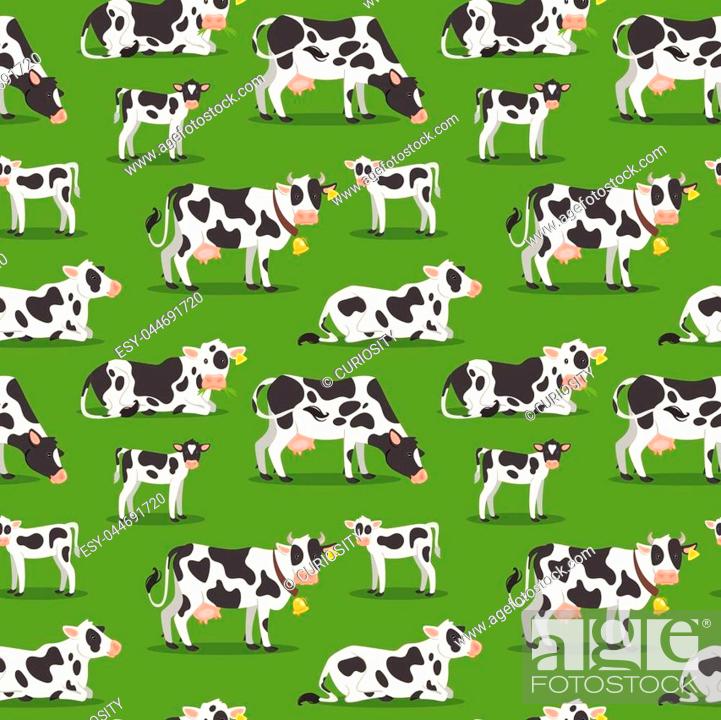 Vector cartoon style seamless pattern with cows with calfs grazing at the  meadow, Stock Vector, Vector And Low Budget Royalty Free Image. Pic.  ESY-044691720 | agefotostock