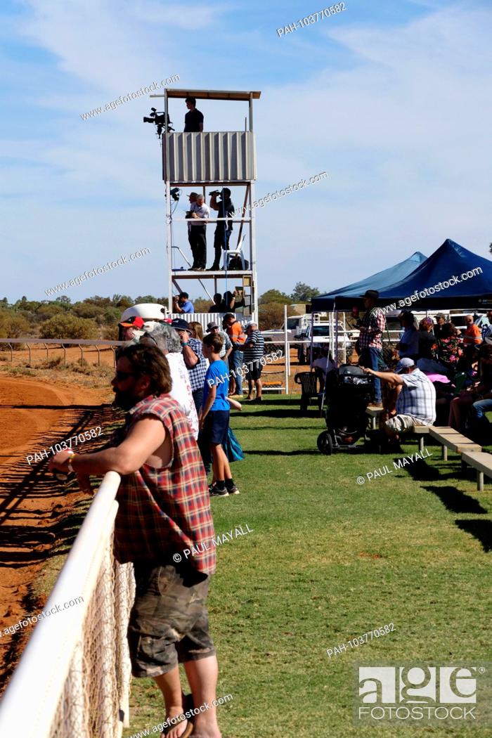 Stock Photo: People trackside at the Mount Magnet horse race course, Mt Magnet, Eastern Goldfields, Western Australia - April 2018 | usage worldwide.