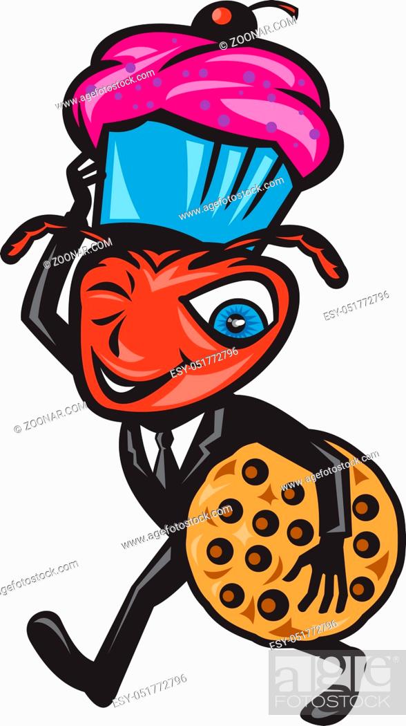 Illustration of cartoon male ant wearing tuxedo business suit carrying  cupcake on head and cookie..., Stock Photo, Picture And Low Budget Royalty  Free Image. Pic. ESY-051772796 | agefotostock