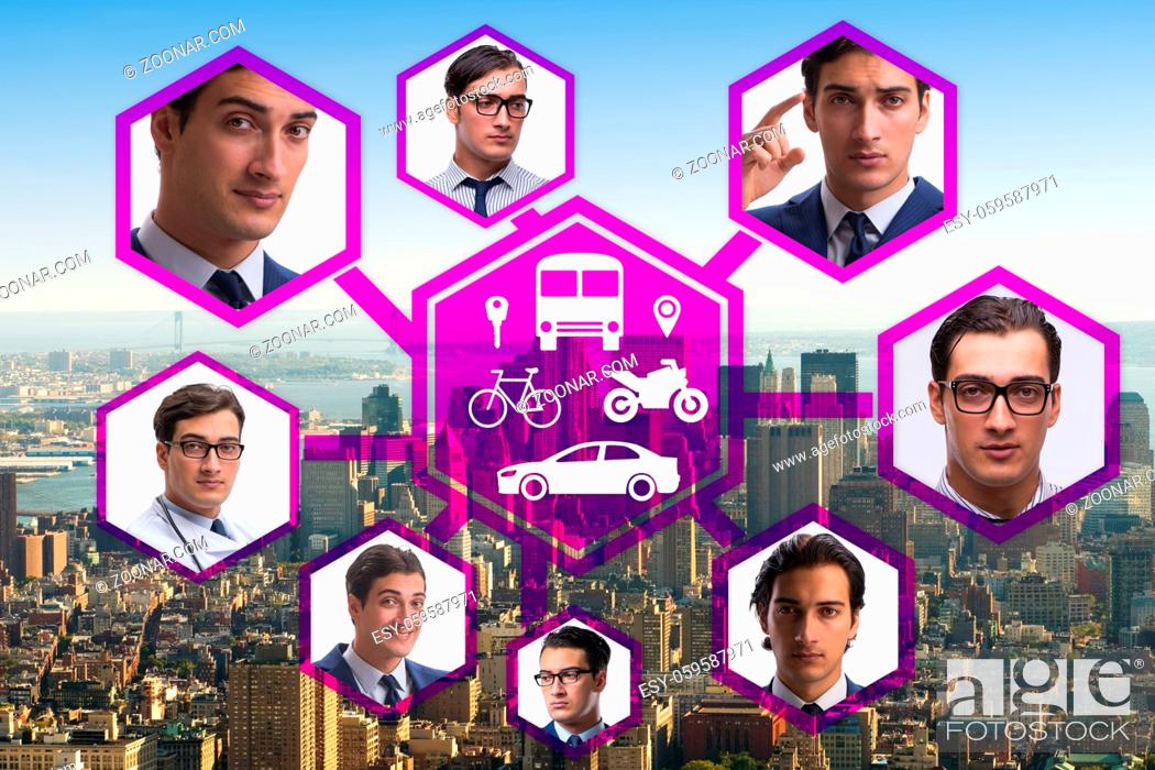 Stock Photo: Ridesharing and carpooling concept in the city.