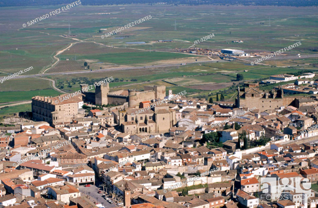 Stock Photo: Aerial view of the Parador Nacional in Oropesa. Toledo province. Castilla-La Mancha. Spain.